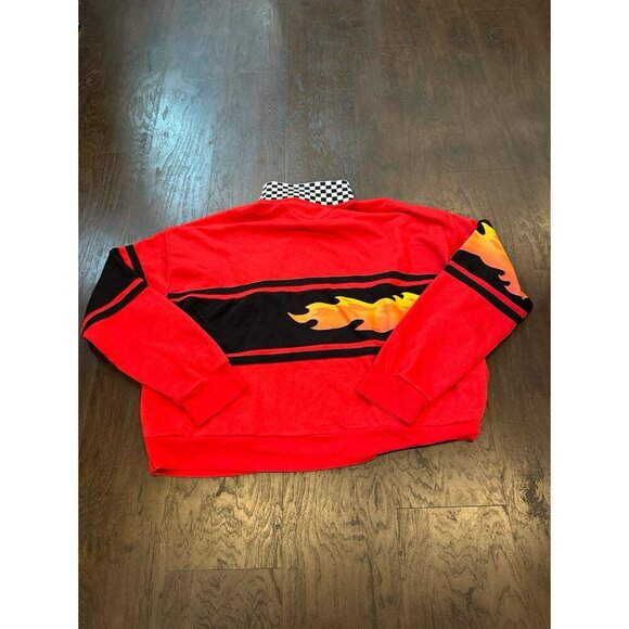 Disney Cars Lightning McQueen Flames Quarter-Zip Cropped Women Crewneck - Picture 2 of 2